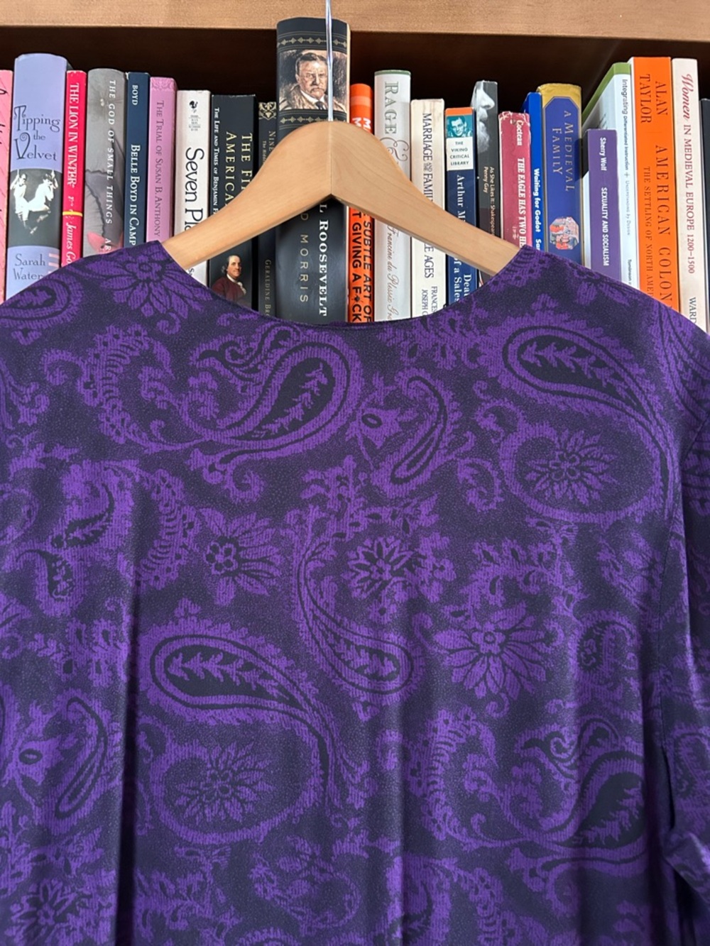 Vintage 80s Compagnie Internationale Express Purple Paisley Drop Waist Dress M - Picture 2 of 11